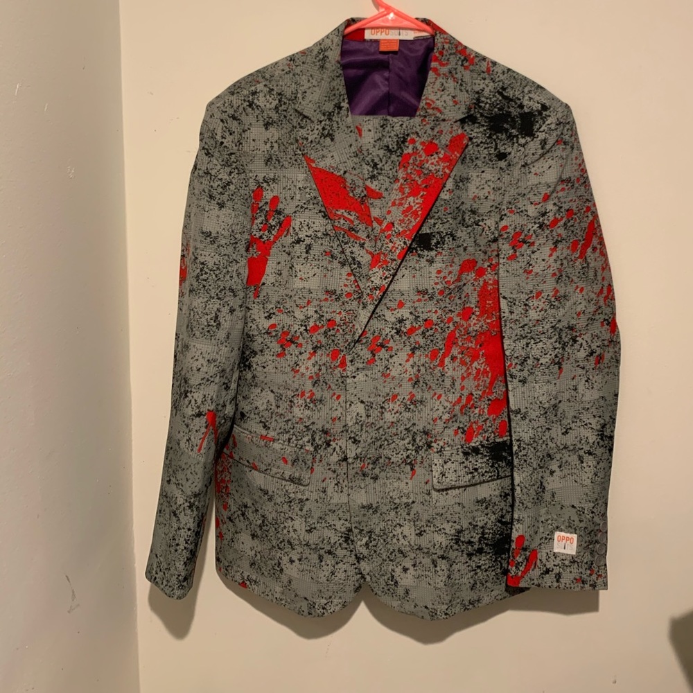 OppoSuits Red and Gray Splatter Suit